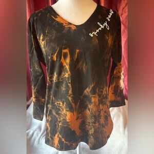 Women’s Black & Orange Tie-Dye Long Sleeve Top